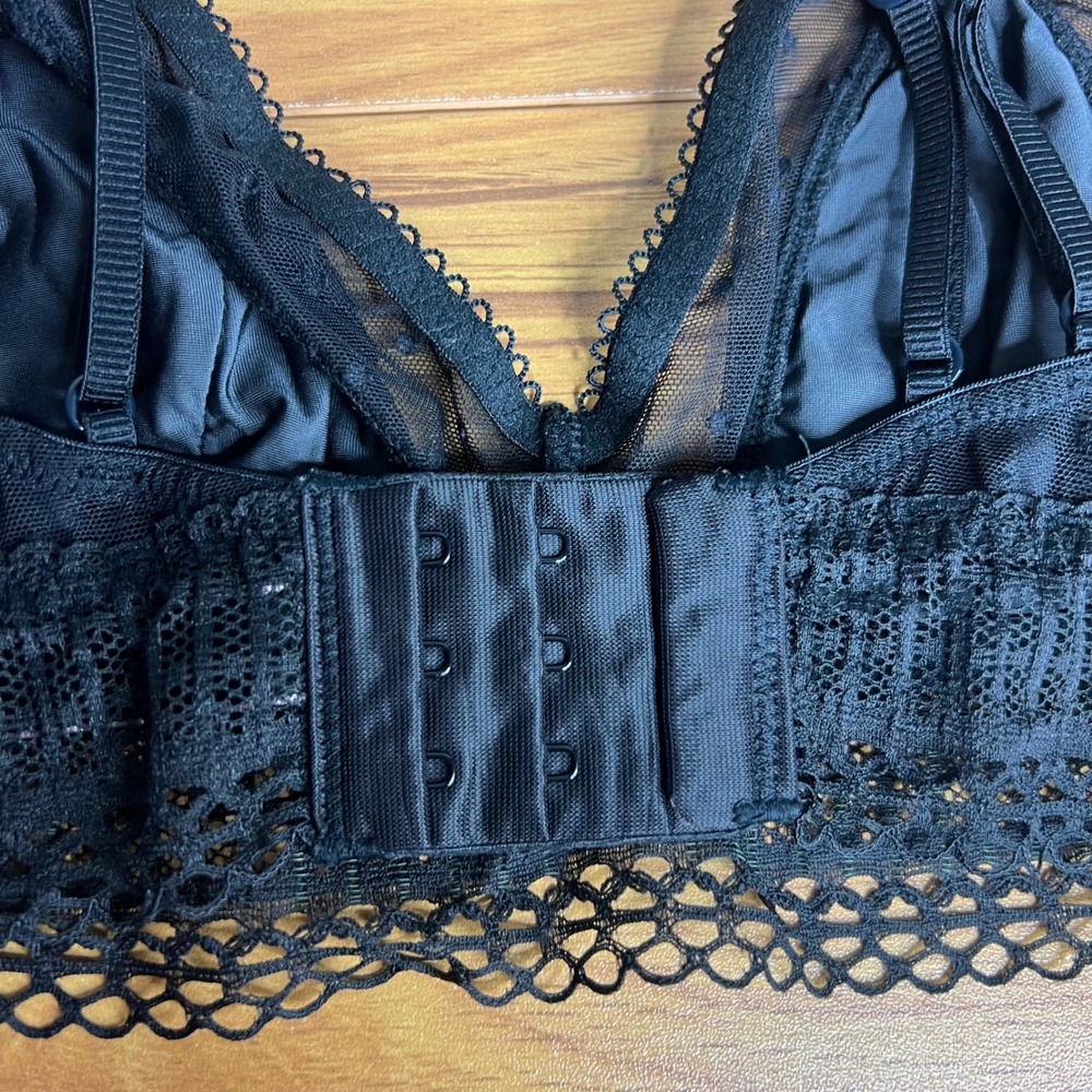 Victorias Secret Bralette XS Black Strappy Lace Swiss Dot Longline Triangle Bra - Picture 8 of 8